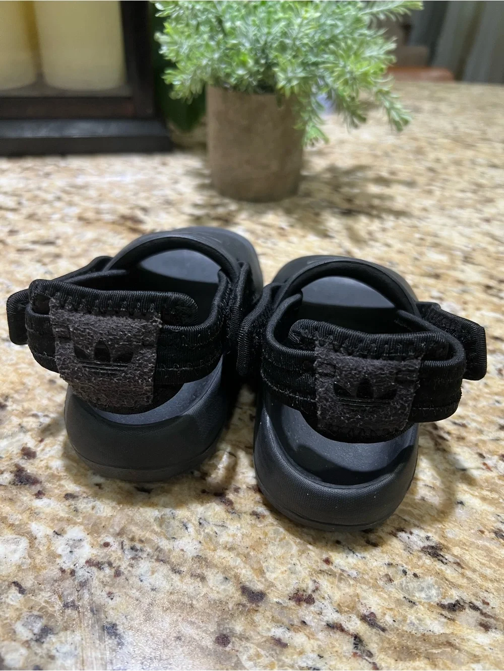 Adidas Black Toddler Trefoil Slide Sandals with Adjustable Back Strap 7K